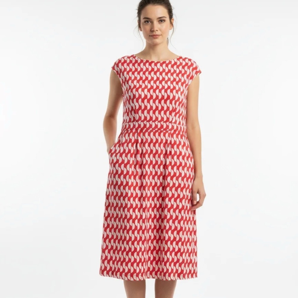 Boden Red and White Patterned Dress